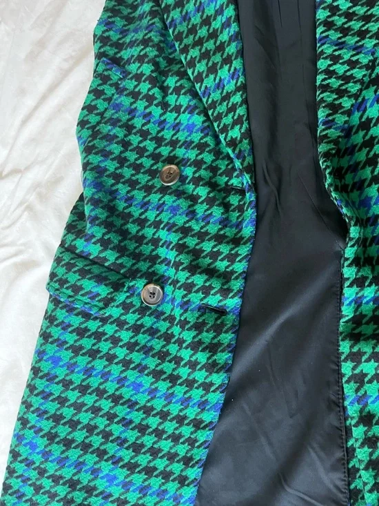 Kahlana Barfield Brown- Green & Blue Houndstooth Sleeveless Blazer Vest - Picture 5 of 6
